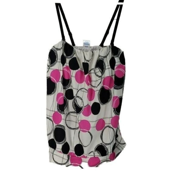Venus Women's Pink Black Polka Dot‎ Swimsuit Tankini Top Size 8 - Picture 1 of 6